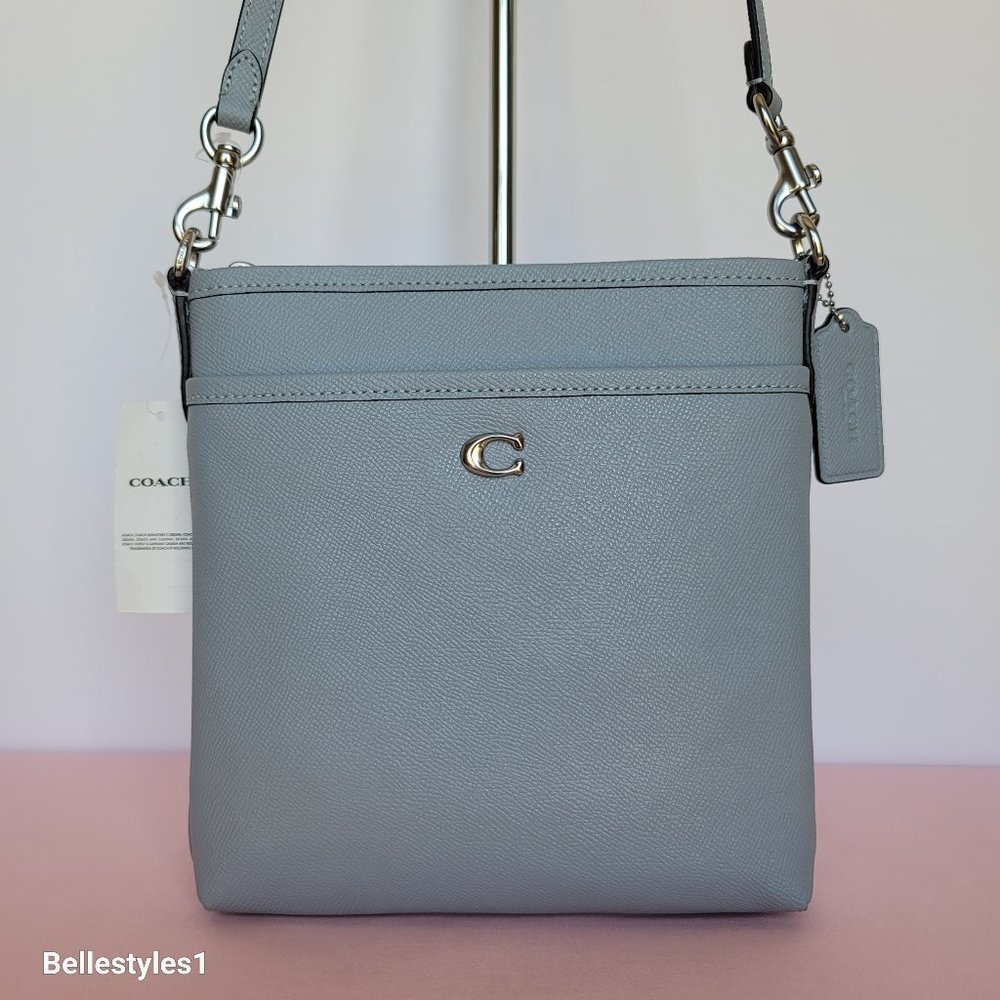 COACH Kitt Crossgrain Leather Messenger Crossbody- Grey Blue color ⭐ - Picture 3 of 16